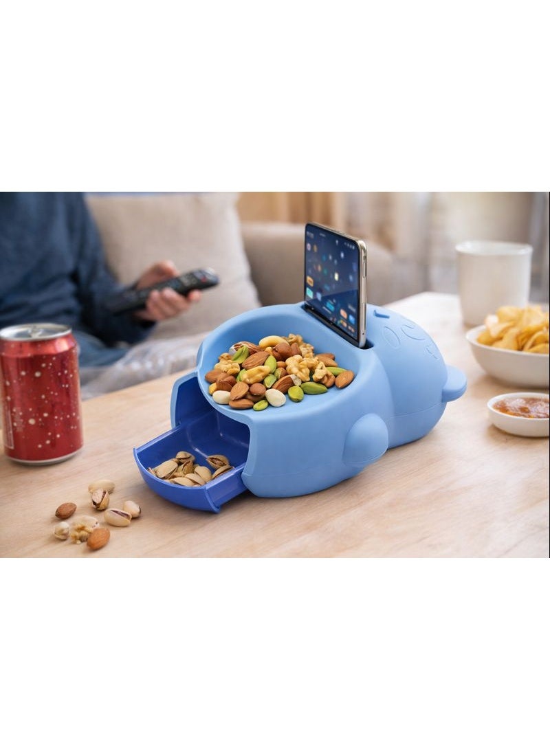 Creative Panda Nut Bowl with Phone Holder & Shell Disposal Drawer – 2-in-1 Multifunctional Snack Serving Dish & Organizer – Baby Blue - Image 4